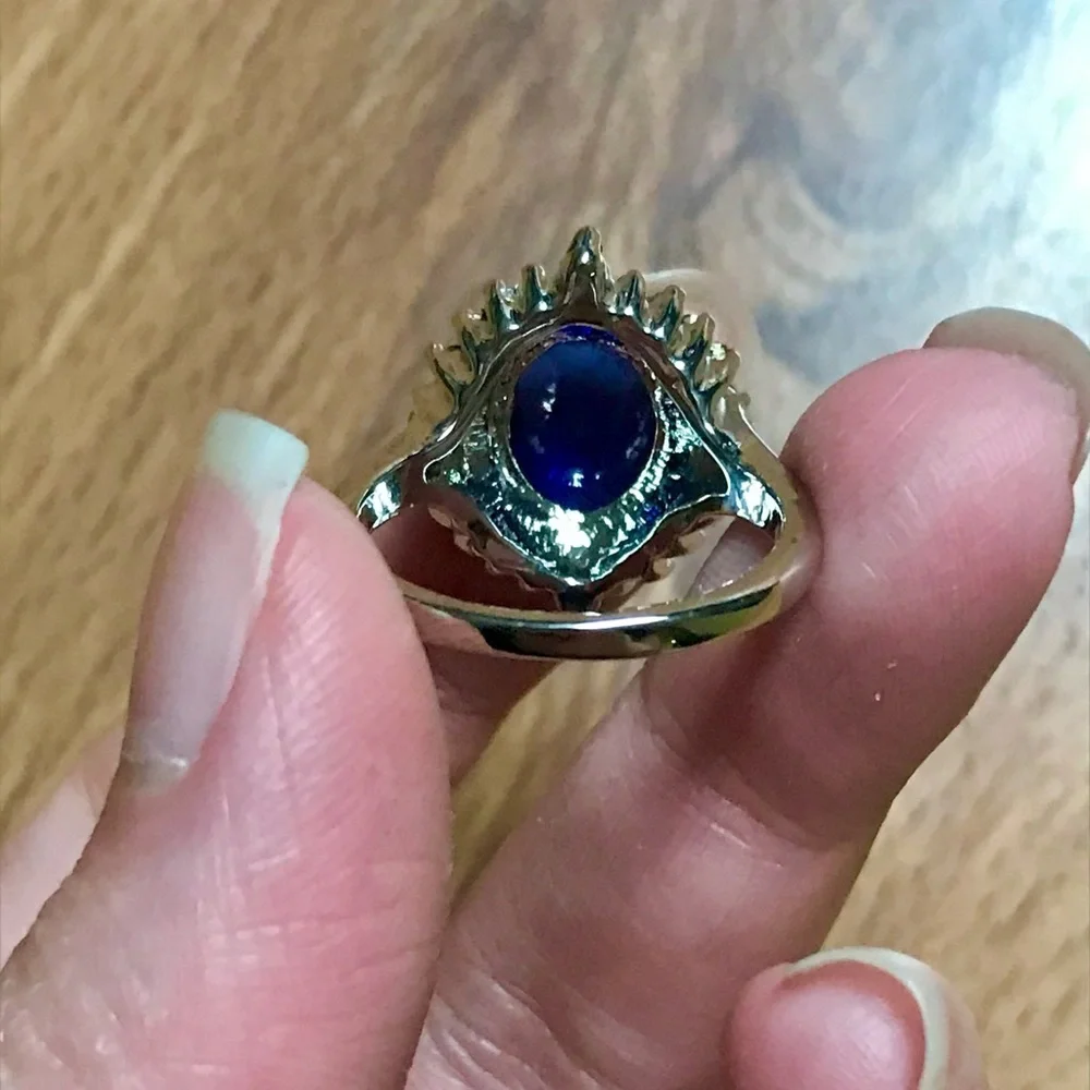 Huge Dark blue silver cocktail ring